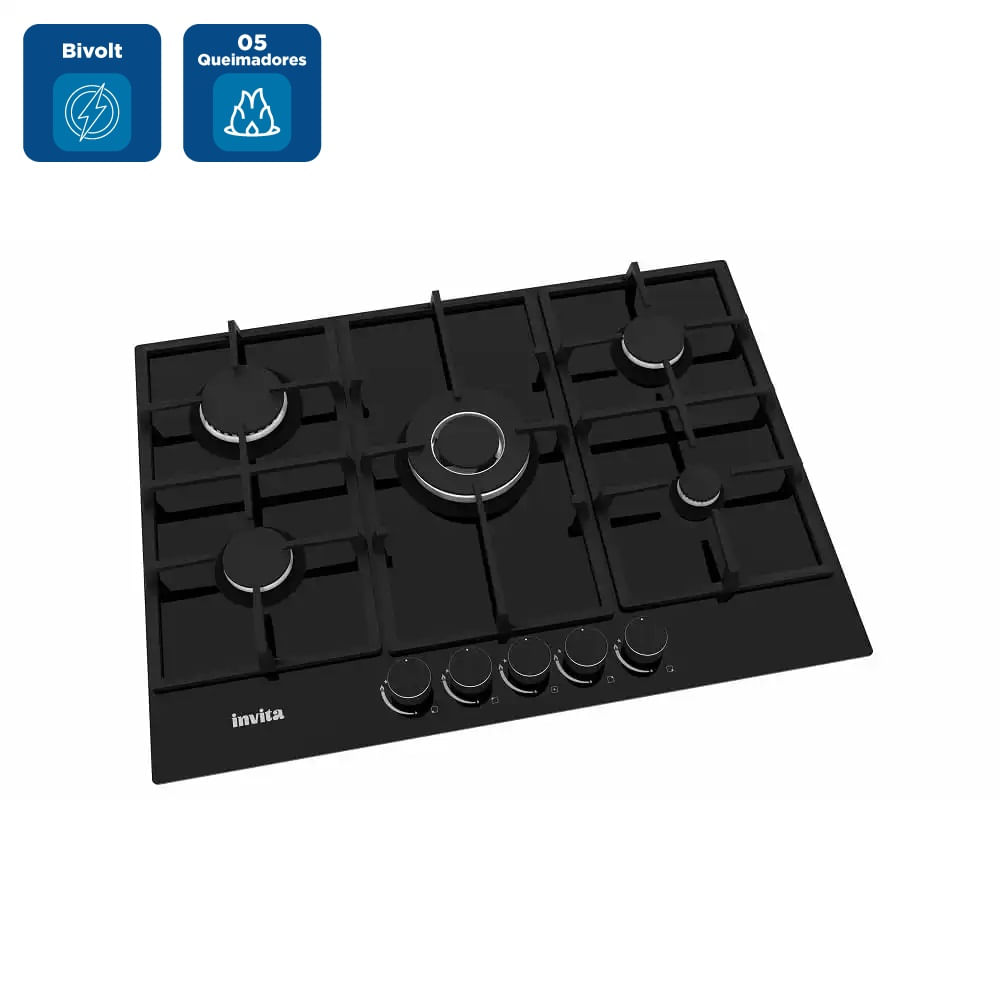 Cooktop a Gás Invita 5 Bocas 70cm Preto - Bivolt - Image 2