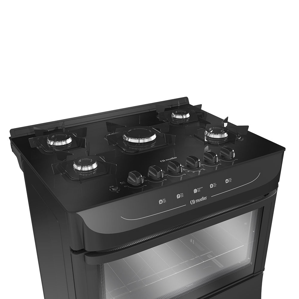 Fogão De Piso Mueller 5 Bocas Mesa De Vidro Preto MFV5BB - Bivolt - Image 5