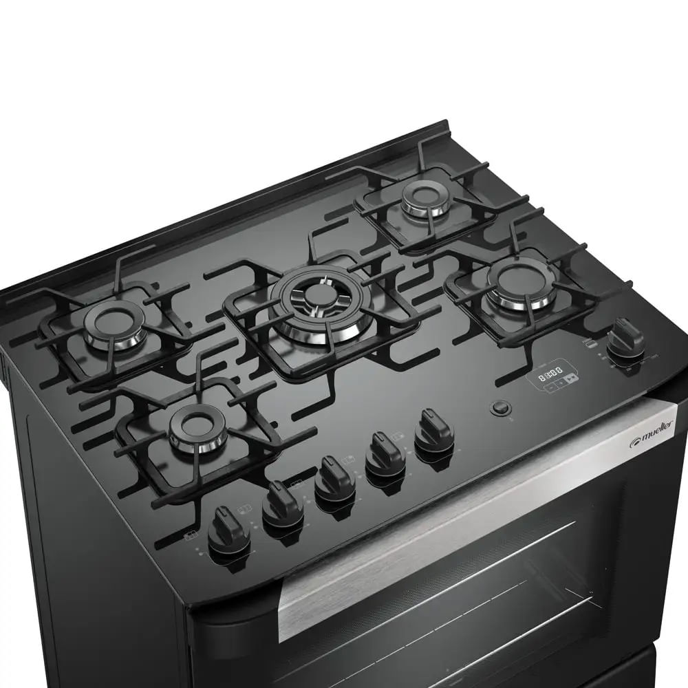 Fogão De Piso Mueller 5 Bocas Decorato Vetro Preto Fosco - Bivolt - Image 4