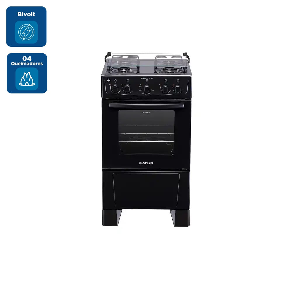 Fogão De Piso Atlas Monaco Plus 4 Bocas Preto - Bivolt - Image 2