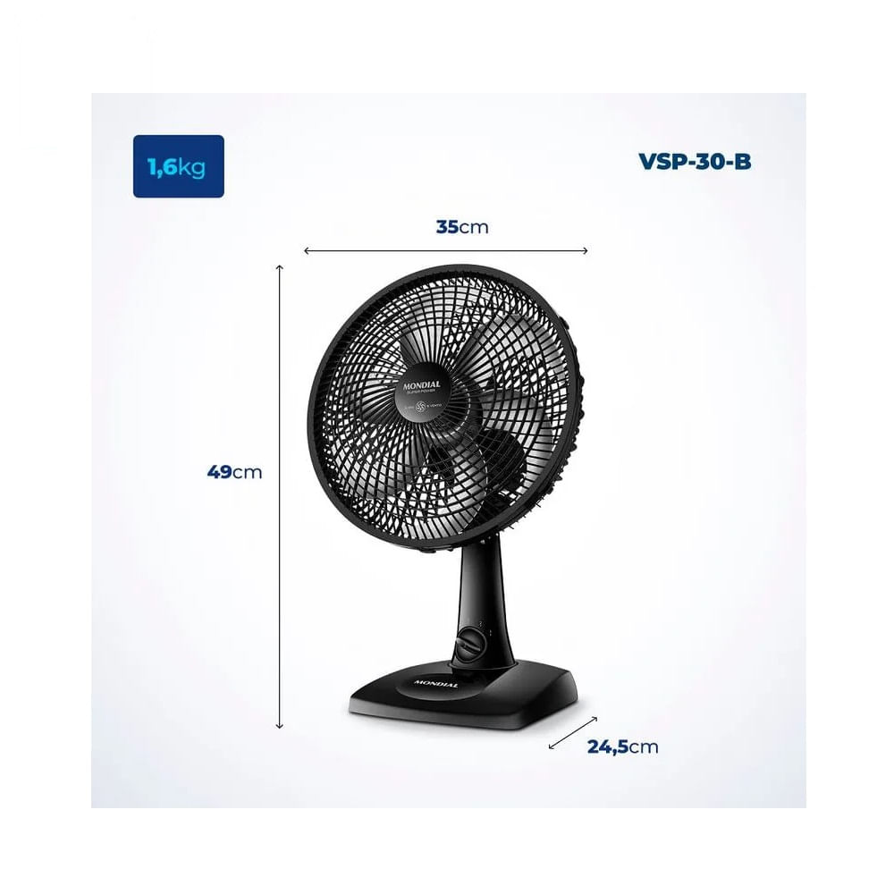 Ventilador de Mesa Mondial Super Power 30cm Preto VSP-30-B – 220 Volts - Image 7