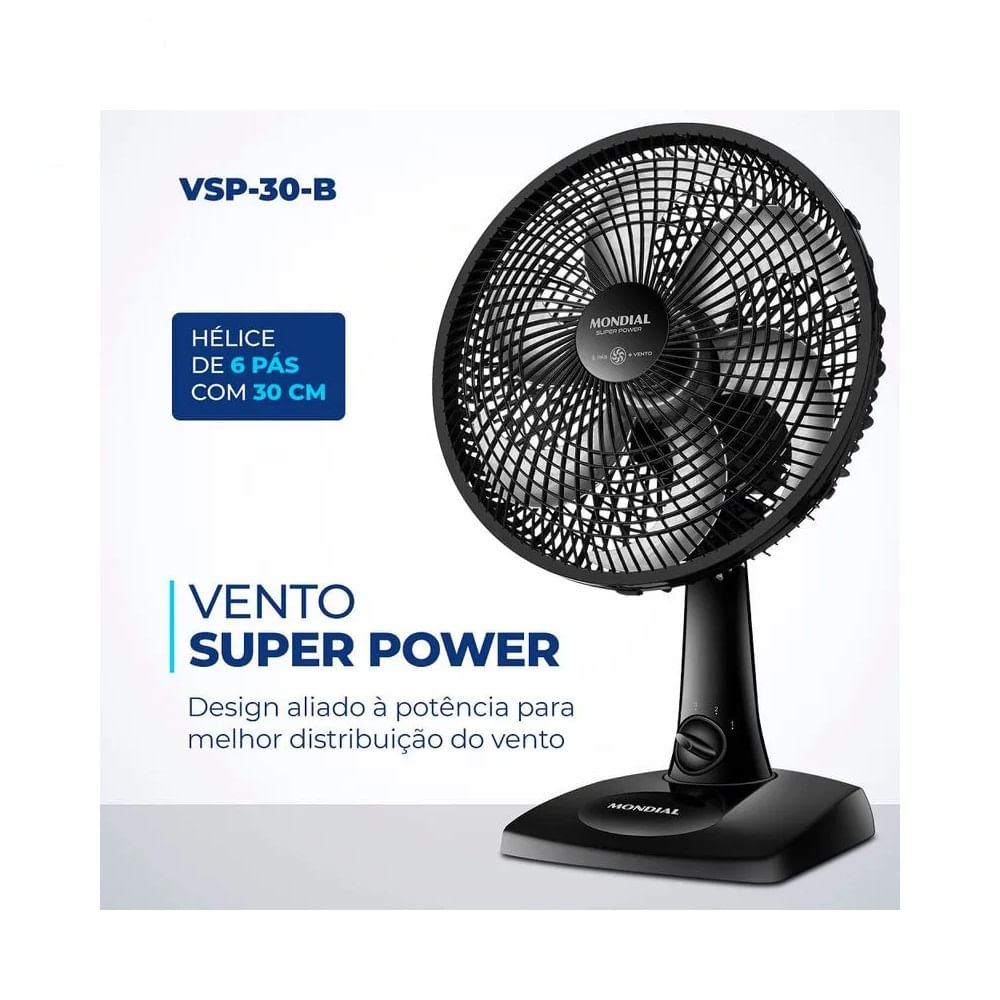 Ventilador de Mesa Mondial Super Power 30cm Preto VSP-30-B – 220 Volts - Image 3