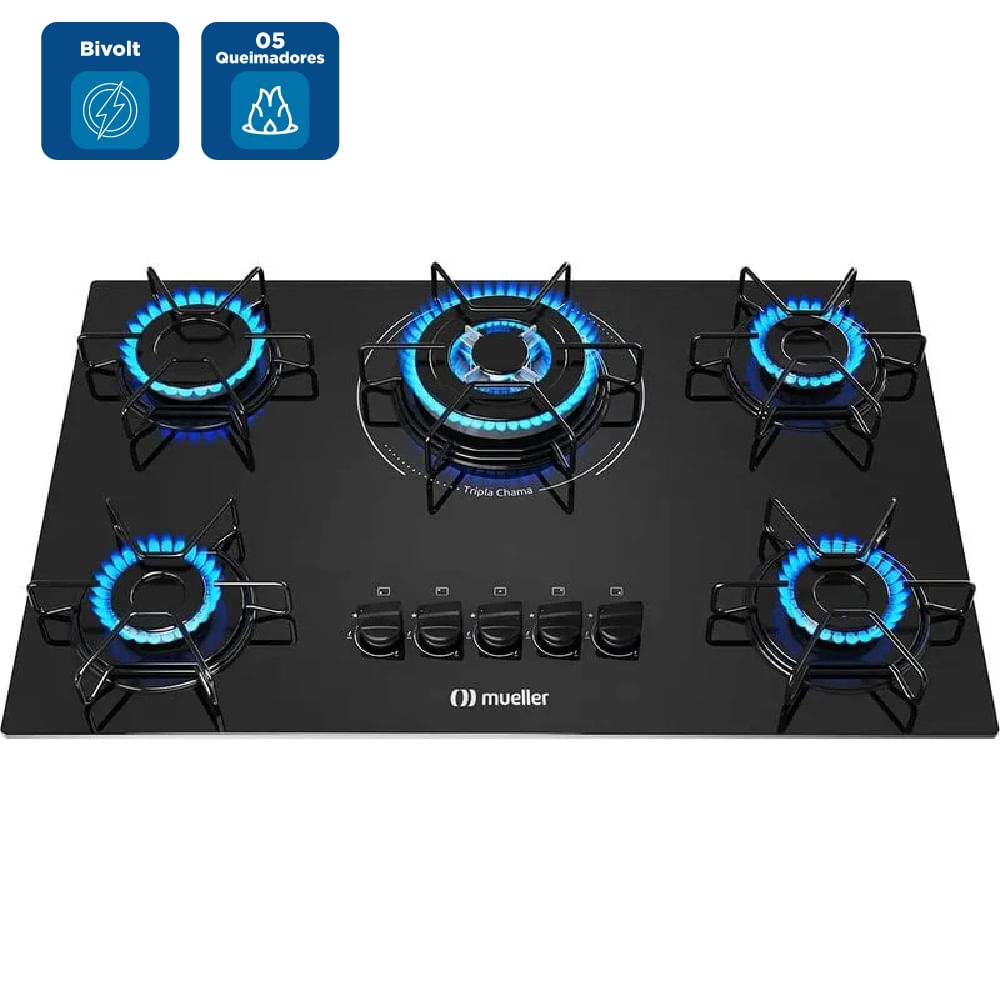 Cooktop a Gás Mueller 5 Bocas Tripla Chama Preto MCG135BG1 – Bivolt - Image 2