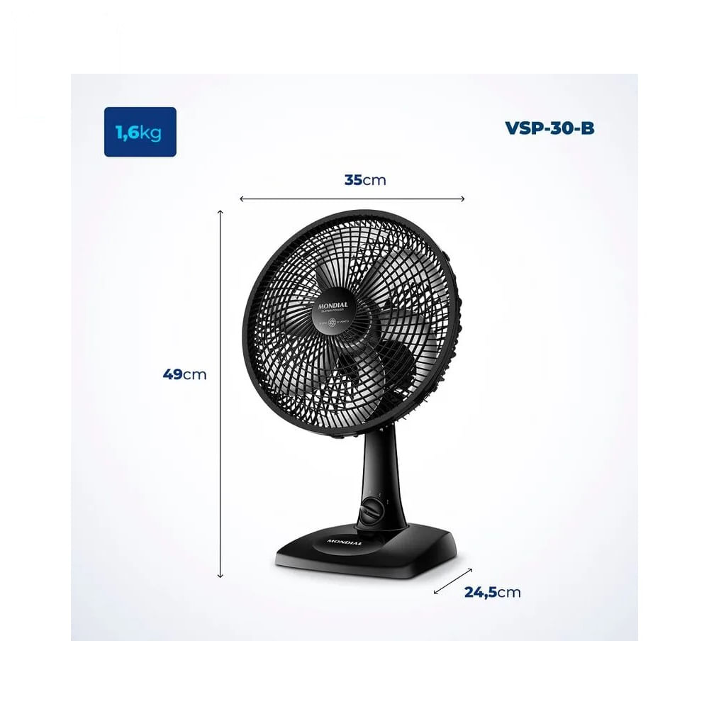 Ventilador de Mesa Mondial Super Power 30cm Preto VSP-30-B – 127 Volts - Image 7