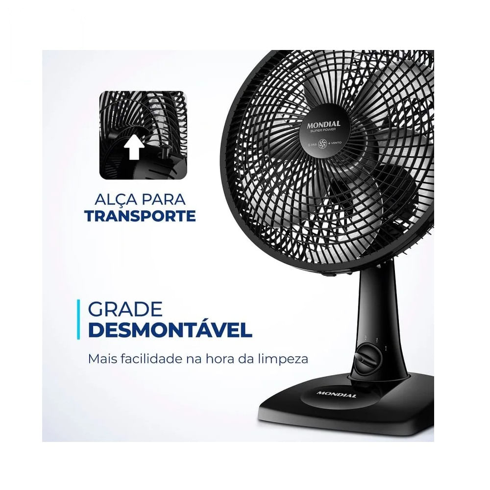 Ventilador de Mesa Mondial Super Power 30cm Preto VSP-30-B – 127 Volts - Image 6