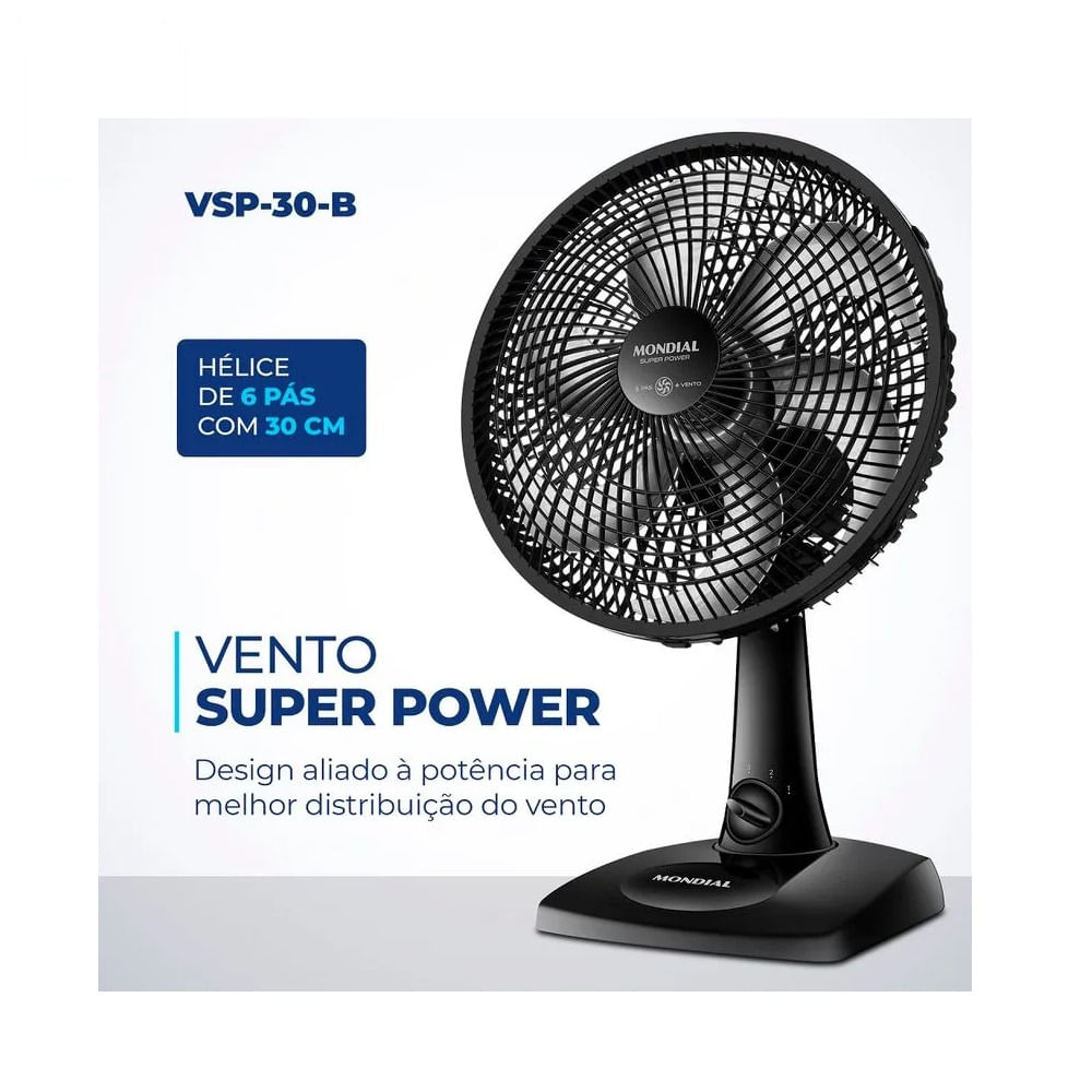 Ventilador de Mesa Mondial Super Power 30cm Preto VSP-30-B – 127 Volts - Image 3