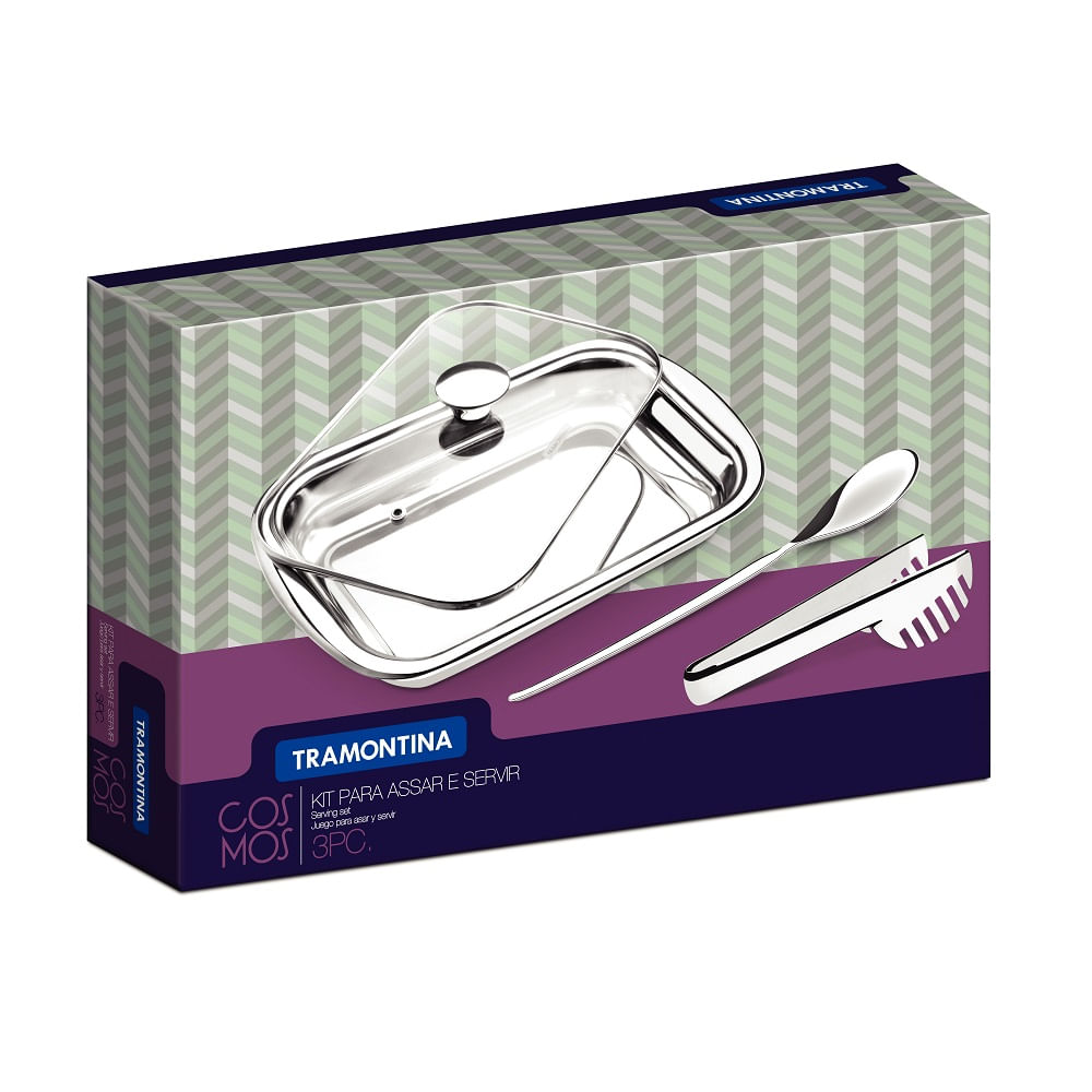 Kit Assadeira Tramontina 3 Peças Cosmos em Aço Inox com Tampa de Vidro - Image 5