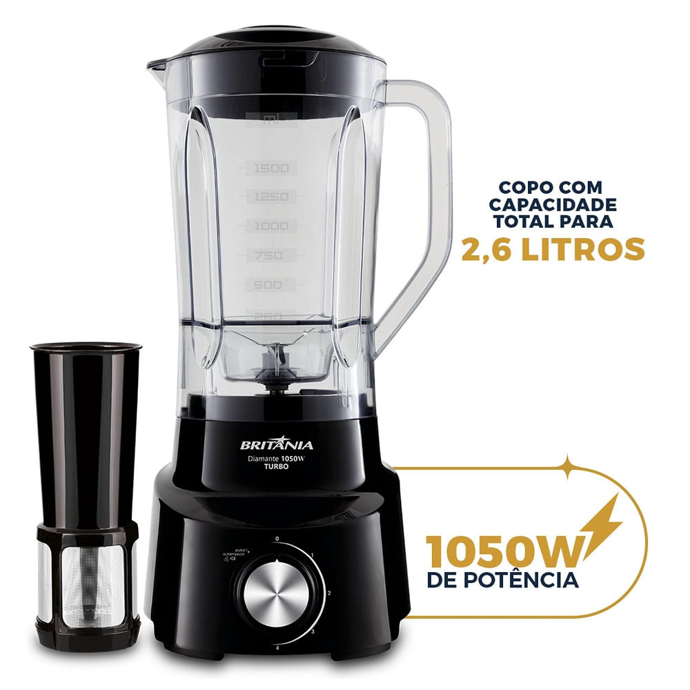 Liquidificador Britânia 1050W 2,65 Litros 4 Velocidades + Pulsar Preto Diamante 800 – 220 Volts - Image 6