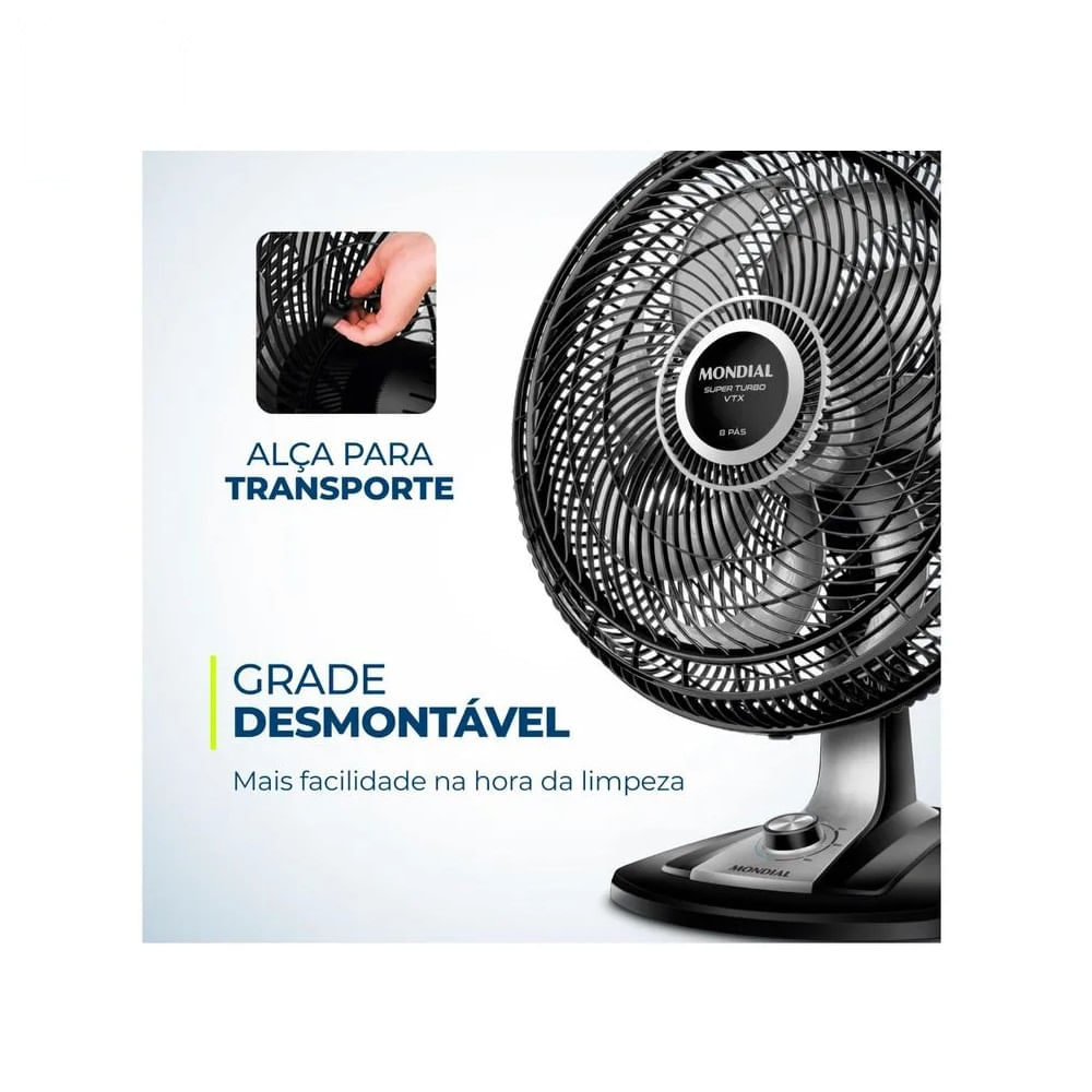 Ventilador de Mesa Mondial Preto VTX-40-8P – 127 Volts - Image 5