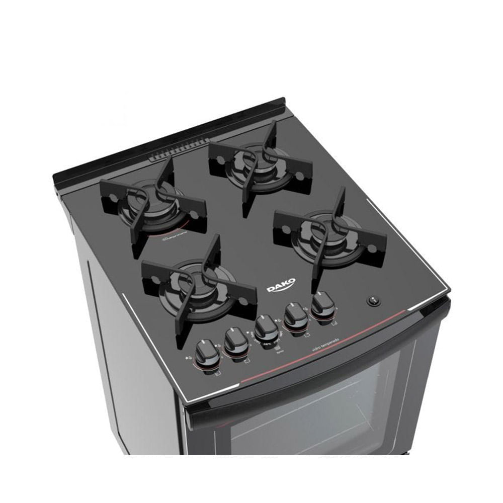 Fogão de Piso Dako 4 Bocas Glass com Mesa de Vidro e Mega Chama Preto – Bivolt - Image 4
