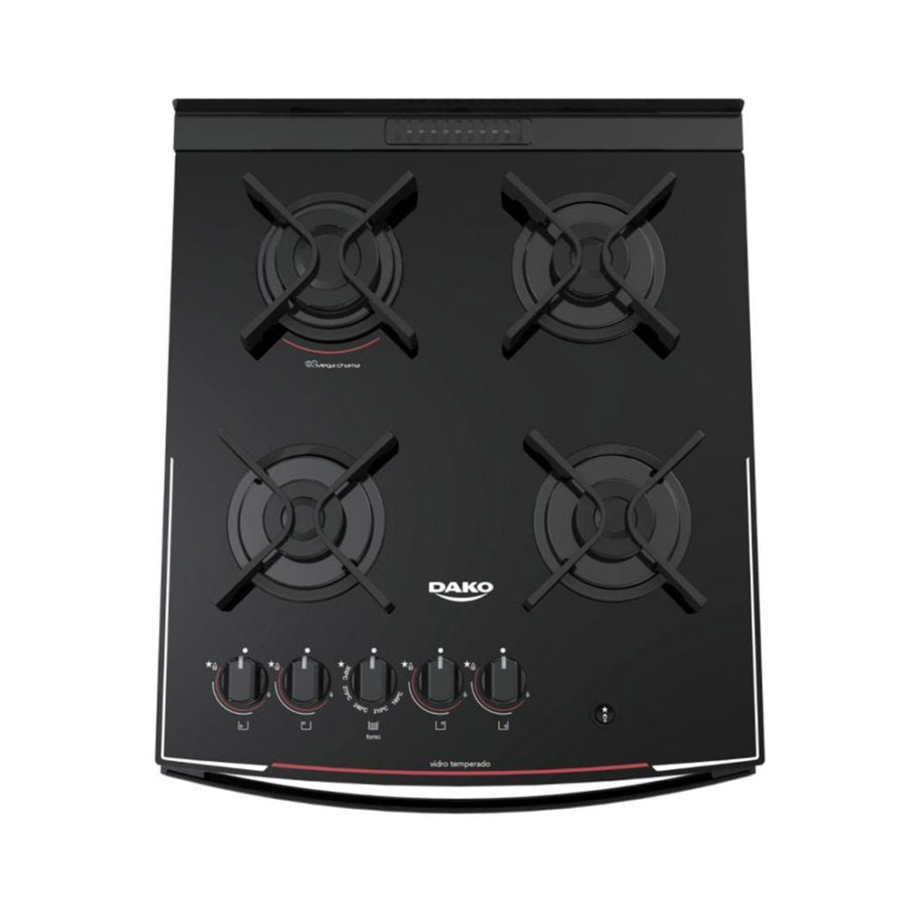 Fogão de Piso Dako 4 Bocas Glass com Mesa de Vidro e Mega Chama Preto – Bivolt - Image 5