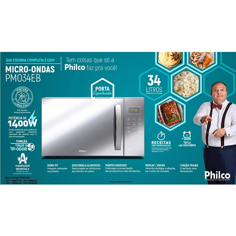 Micro-ondas Philco 34 Litros Espelhado Branco PMO34EB – 220 Volts - Image 13