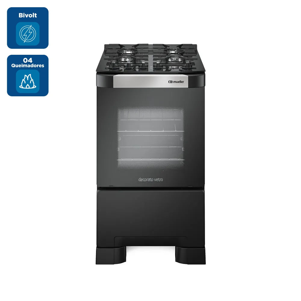 Fogão de Piso Mueller 4 Bocas Decorato Vetro Preto – Bivolt - Image 2