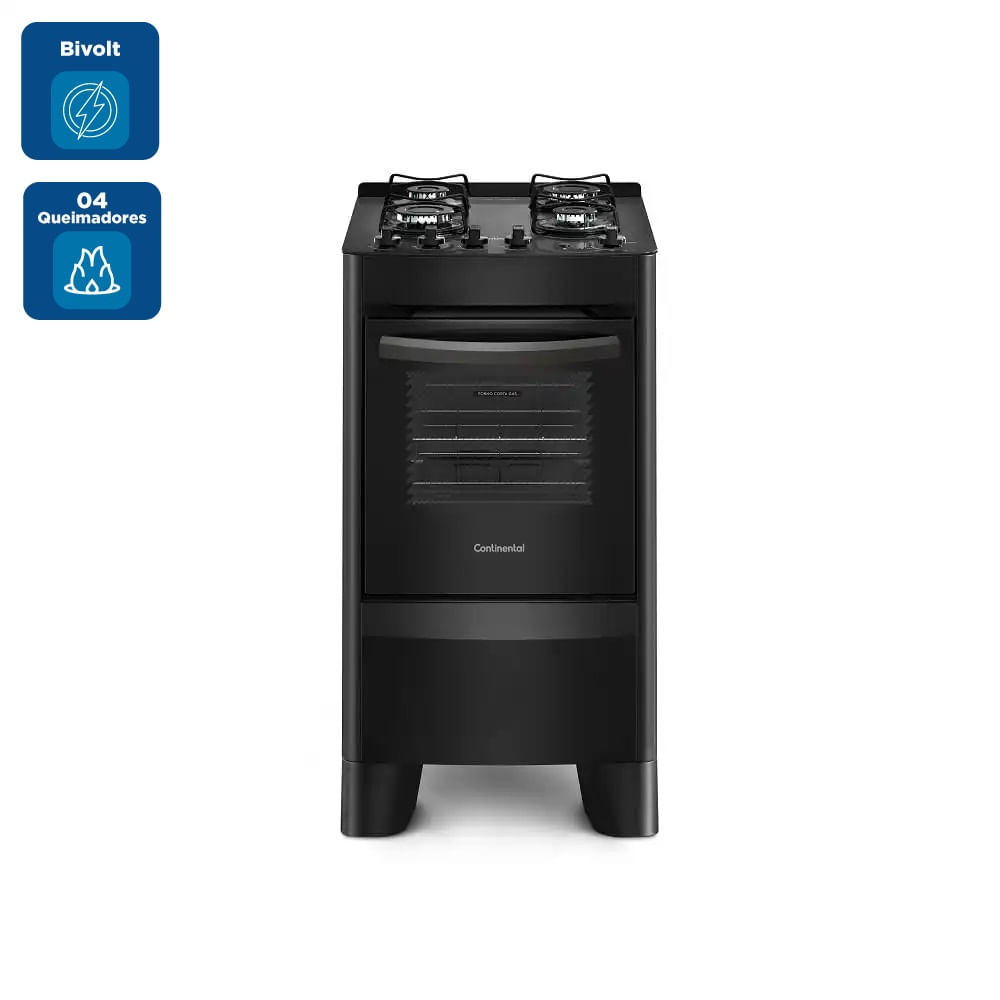 Fogão 4 Bocas Continental Automático com Mesa Compartimentada Preto FC4VP – Bivolt - Image 2