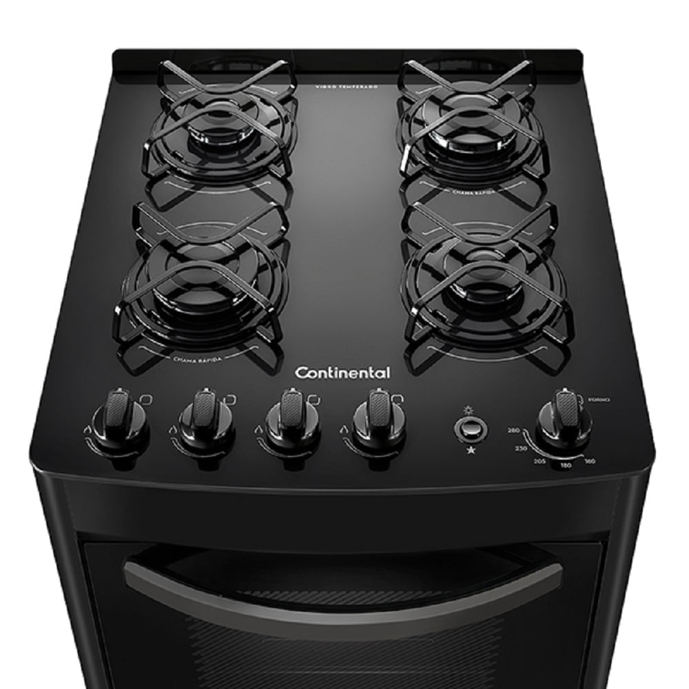 Fogão 4 Bocas Continental Automático com Mesa Compartimentada Preto FC4VP – Bivolt - Image 4