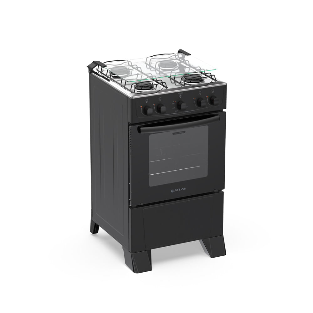 Fogão de Piso Atlas 4 Bocas com Mesa Inox Milão Preto - Image 3
