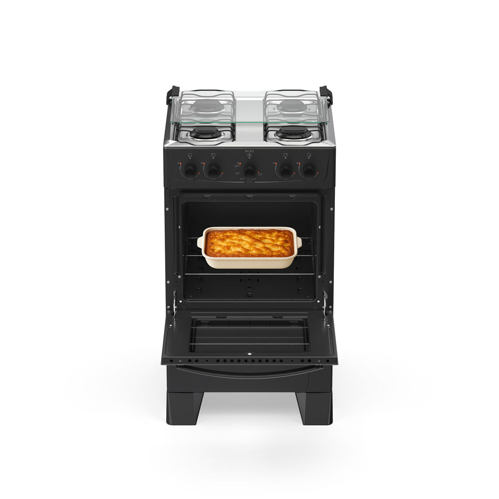 Fogão de Piso Atlas 4 Bocas com Mesa Inox Milão Preto - Image 4