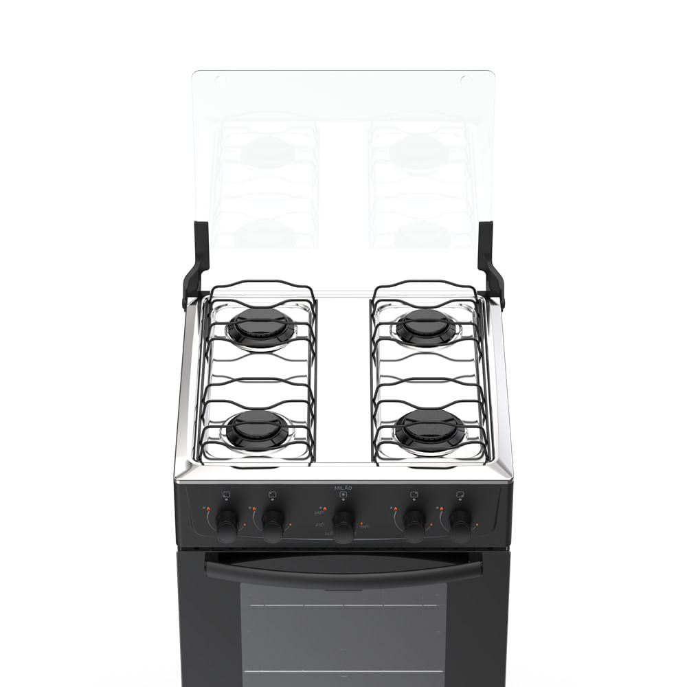 Fogão de Piso Atlas 4 Bocas com Mesa Inox Milão Preto - Image 5
