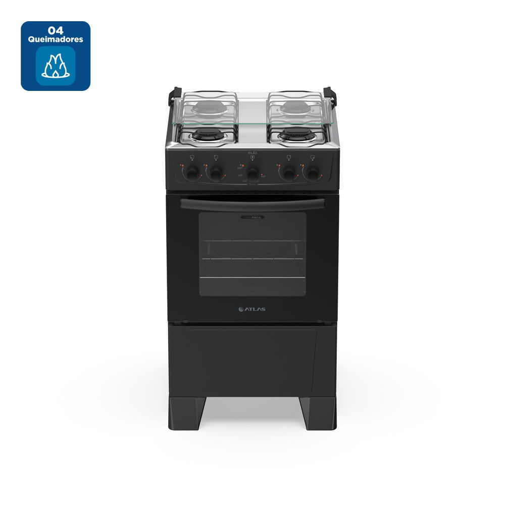 Fogão de Piso Atlas 4 Bocas com Mesa Inox Milão Preto - Image 2